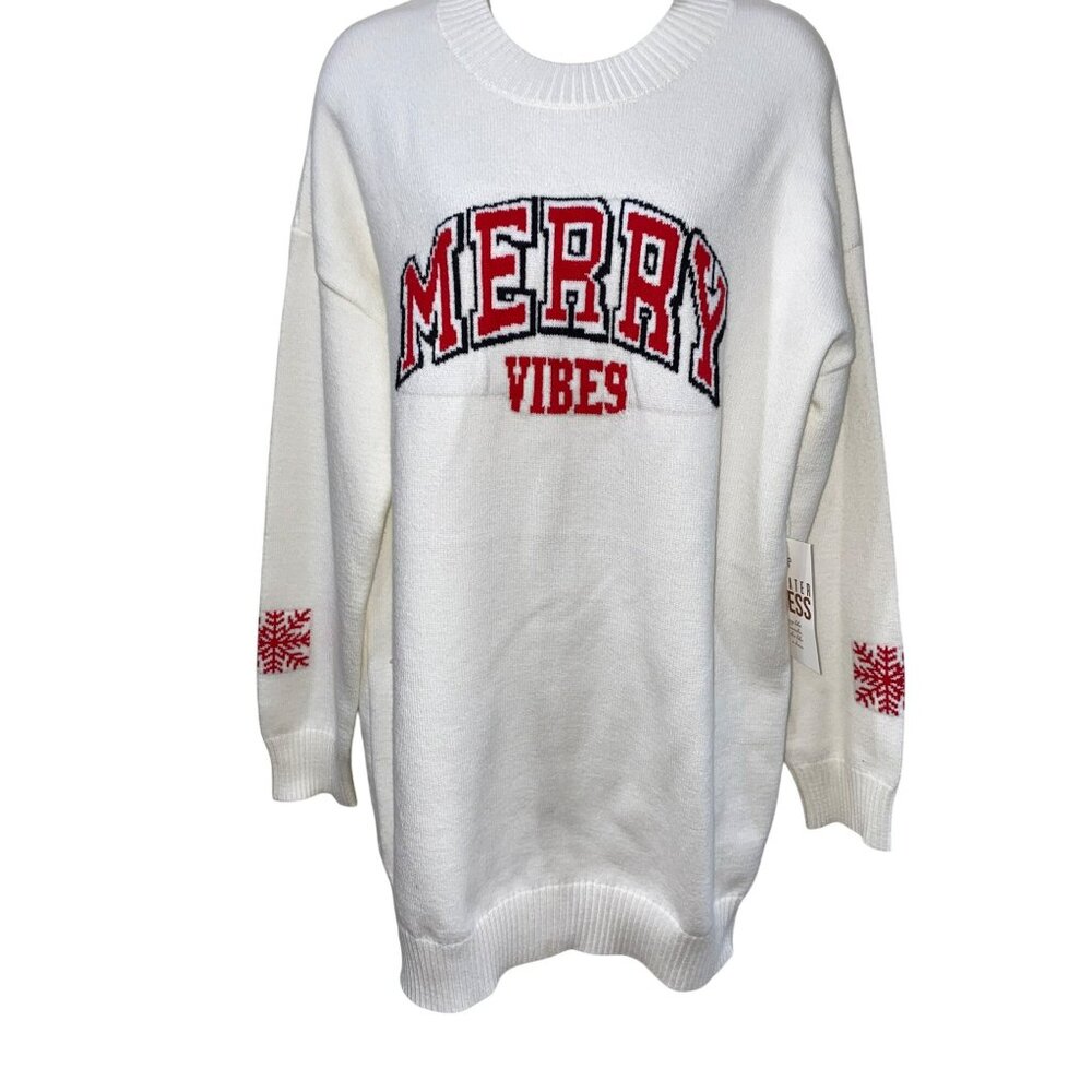 NWT J For Justify Sweater Dress "Merry Vibes" Red & White XL